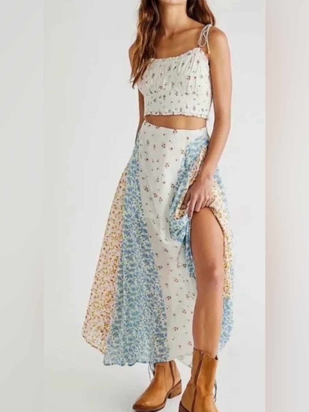 Free People Kaia Maxi Skirt with Pink and Rust Floral Print